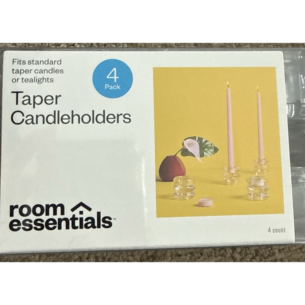 4pk Glass‎ Taper Candle Holder Clear - Room Essentials, NEW
